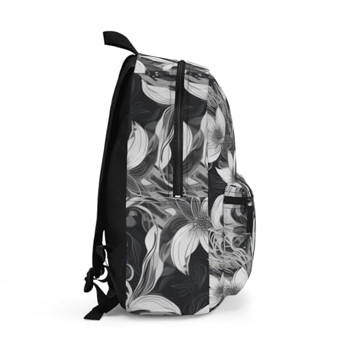 Backpack Monochrome Floral Elegance Black and White Botanical Pattern2