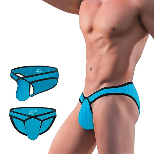 Meshal Men's Cotton Low Rise Briefs Soft Breathable Bulge Pouch Sexy Underwear Sky Blue