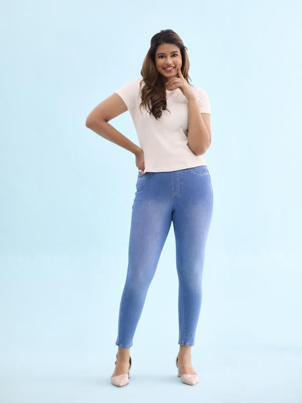 Image of GO COLORS Women Slim Mid Rise Cotton Premium Denim Jeggings