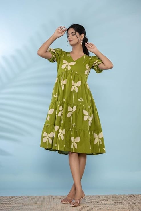 Image of ROYALICA Women's Pure Cotton Maxi Midi Dress Western Dress for Women Elegant Floral Printed Long Dresses | Soft & Breathable Fabric | Casual Trending Dress for Women