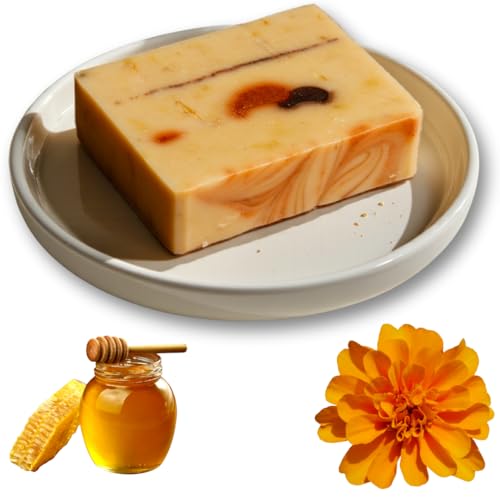 Lucknel® Handgemachte Naturseife – Honig & Ringelblume mit Sheabutter – Familienmanufaktur, 14 Jahre Seifen-Erfahrung, hochwertige Zutaten, sanfte Pflege für normale Haut & problematische Haut