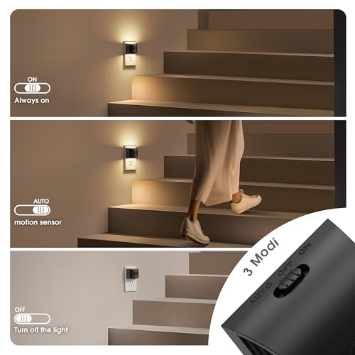 Image of JandCase Motion Sensor Night Light, Night Lights Plug into Wall, Dusk to Dawn Sensor Nightlight with Motion Activated, 30 /60 /100lm Brightness Dimmable, 3000K Warm White, for Kids Bedroom Hallway