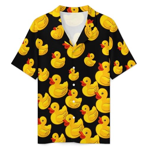 Yellow Duck Men‘s Short Sleeve Sleepwear Funny Pajamas Sets Button Down Shirts and Bottom Shorts Loungewear3
