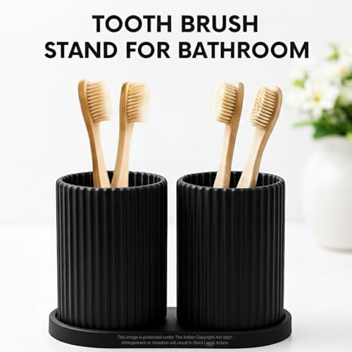 Image of Tooth Brush Holder Bathroom, Brush Holder for Bathroom Organizer, Toothbrush Holder Stand, Brush Stand, Comb Holder, Hostel Essentials for Girls College, Toothpaste Holder | Black |
