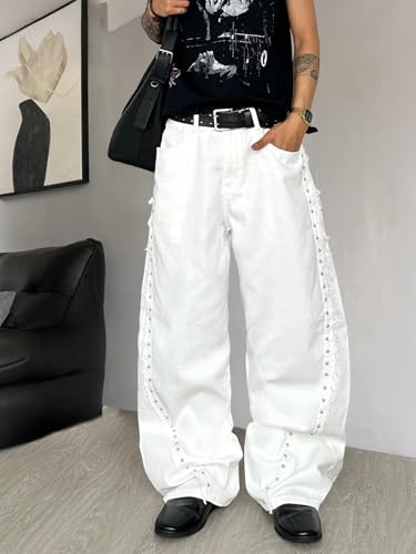 Image of DFGIGT Mens Baggy Jeans Wide Leg Denim Pants Y2k Loose Fit Streetwear | Hip Hop,Vintage 2000s,Jinco Jeans,Straight Leg,5 Pockets