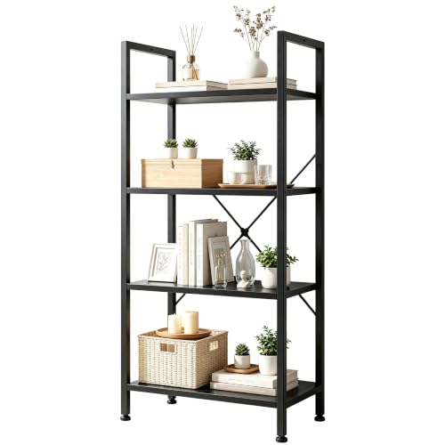 Image of HealSmart 4 Tier Bookshelf, Free Standing Book Shelf Home Office Bookcase Shelf Storage Organizer for Bedroom, Bathroom, Living Room, Office, Balcony, Black