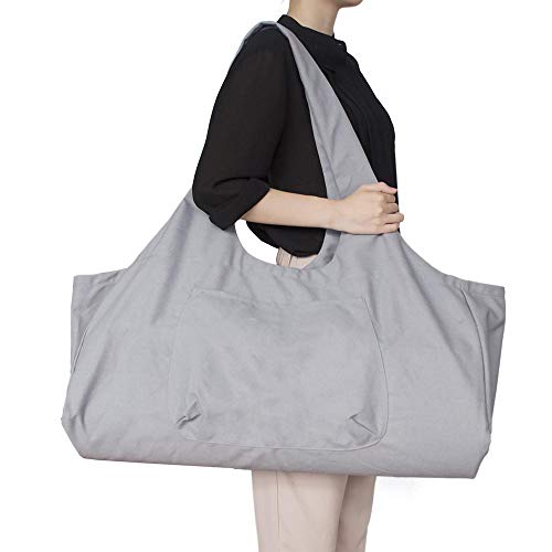 Bolso grande con cremallera para esterilla de yoga, bolsa con correa de transporte de yoga, bolsa de lona de algodón, 2 bolsillos adicionales para 2 alfombrillas de yoga, 2 toallas,gris