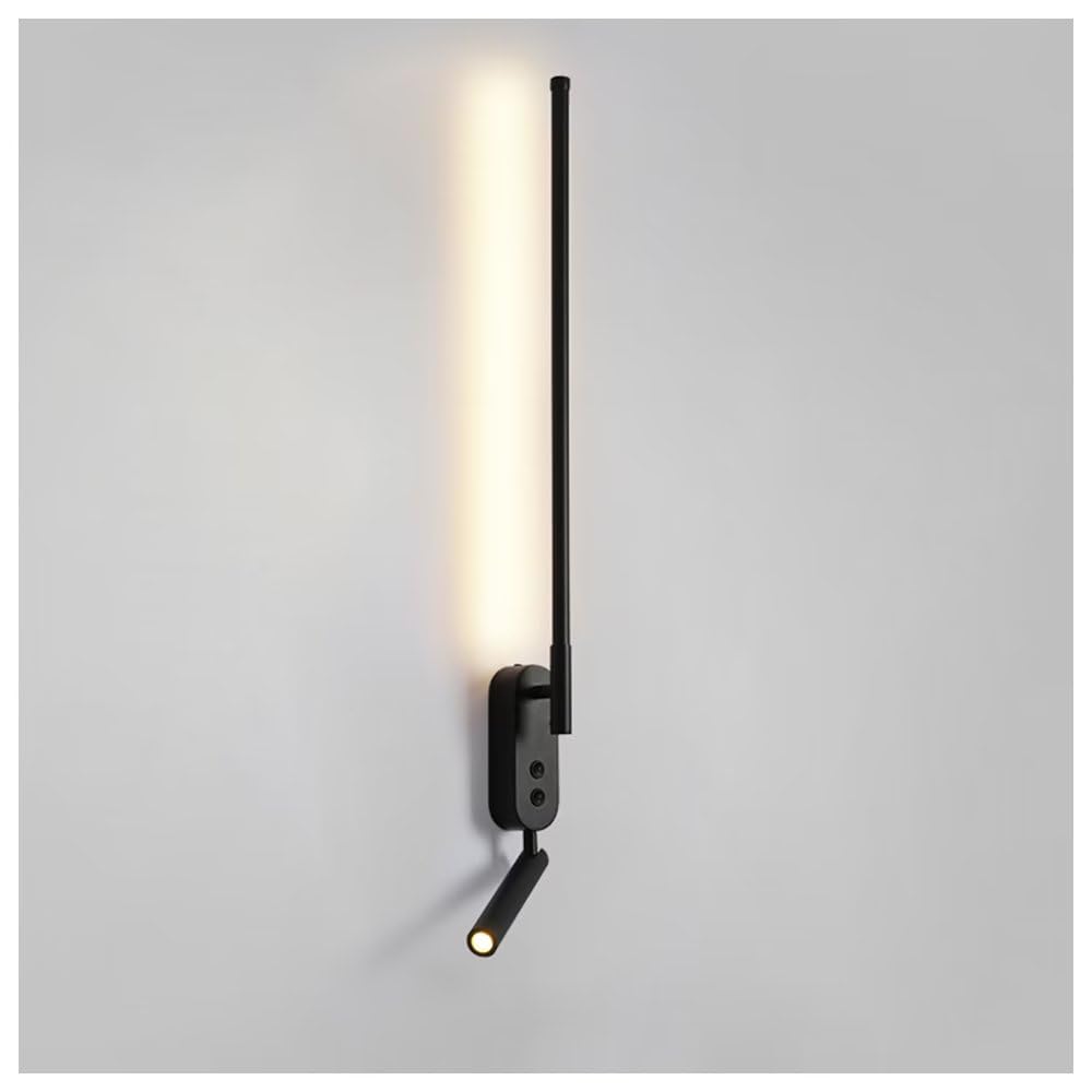Générique Moderne LED-Wandleuchte für den Innenbereich, mit Ein-/Aus-Schalter, 45,3 Zoll, linear, langer Streifen, mit Spot, Schwarz, für Badezimmer, Schlafzimmer