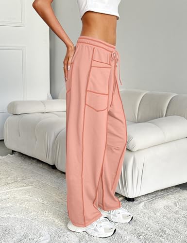 Womens Baggy Wide Leg Pants Casual Palazzo Pants Loose Lounge Sweatpants with Pockets Summer Vacation Outfits4