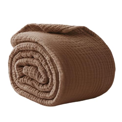 Image of 100% Cotton Muslin Blanket King 108 inch x 90 inch, Breathable and Lightweight Cotton Throw Blanket for Bed, Soft Cooling Summer Gauze Blanket for Adults All Season, Brown