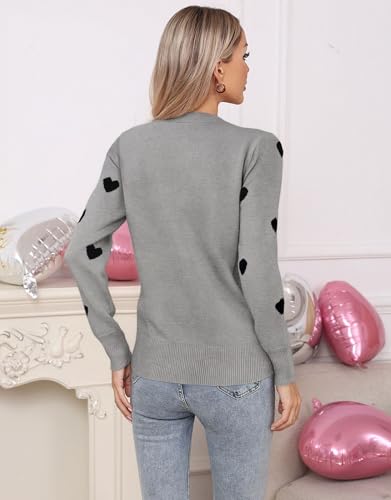 Women's Long Sleeve Crew Neck Pullover Sweaters Casual Lightweight Cute Heart Knitted Sweater3