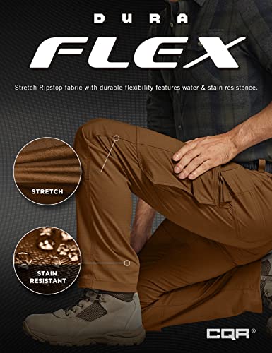 Cqr Men's Flex Ripstop Work Pants, Water Resistant Tactical Pants, Outdoor Utility Operator Edc Cargo Pants, Dura Flex Copper Brown, 34W X 34L #TOP6