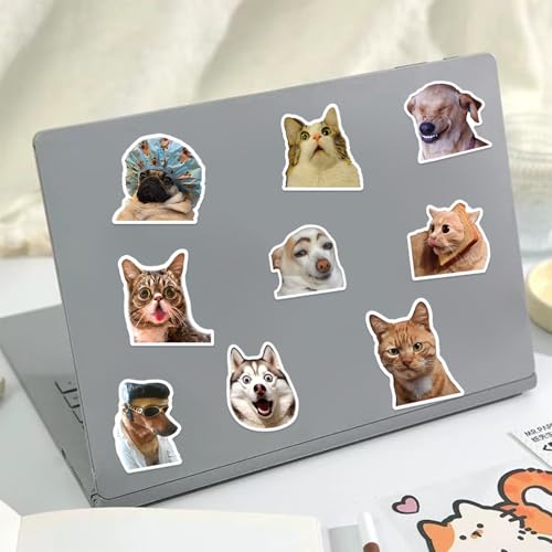 Image of 300 Pcs Funny Cat and Dog Meme Stickers Pack, Realistic Pet Vinyl Stickers for Teens Adults, Waterproof Decals for Laptop, Water Bottle, Phone, Scrapbook