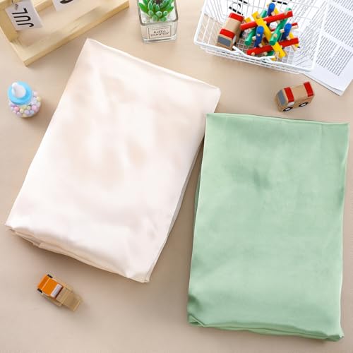 Image of Hahafelt 2 Pcs Satin Soft Crib Sheets Silky Baby Mattress Sheet 52''x28''x8'' Crib Sheets for Baby with Sensitive Hair Boys and Girls Newborn Infant Unisex Fitted Sheet(Sage Green, Beige)