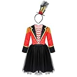 Kinder Mädchen Zirkus Zirkusdirektor Kostüm Outfit Langarm Jacke mit Mesh Tutu Rock Set