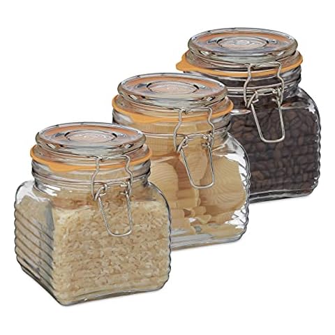 Relaxdays Set 3 Tarros Cristal con Tapa Hermética Cover
