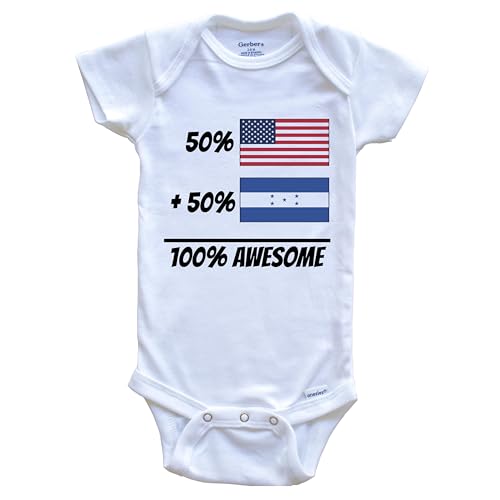 Image of 50% American Plus 50% Honduran Equals 100% Awesome Cute Honduras Flag One Piece Baby Bodysuit