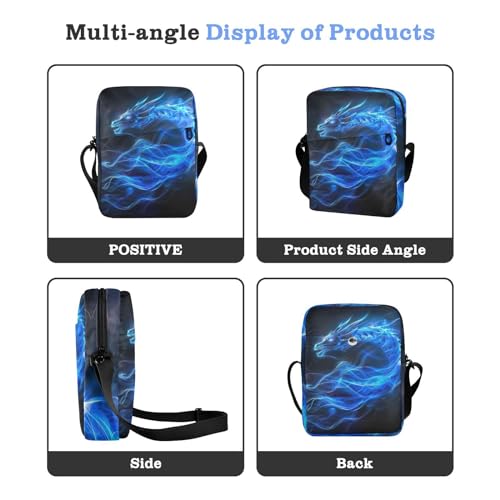 Crossbody Bag Blue Flame Dragon Messenger Bag for Women Men Purse Shoulder Bag Satchel Bag with Adjustable Strap 214B55774