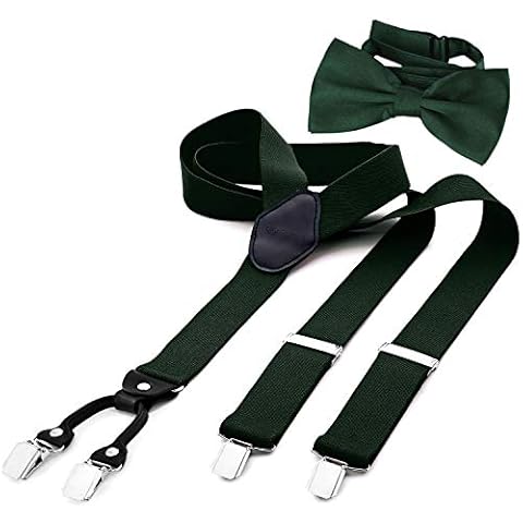 DonDon Tirantes para hombres ancho 3,5 cm en forma de Y, elásticos y ajustables con pajaritas adecuada - Verde Cover
