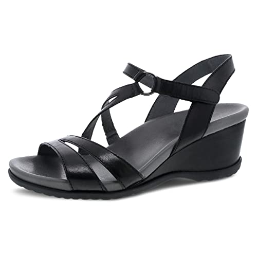 Dansko Addyson Wedge Sandal for Women – Cushioned, Contoured Footbed for All-Day Comfort and Support – Adjustable Hook & Loop Strap with Buckle Detail – Lightweight Rubber Outsole