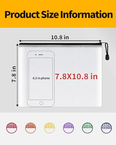 Image of SUNEE Plastic Mesh Zipper Pouch 7.8x10.8 in (Black, 24 Packs), Small Water-Resistant Zip Bag for School Office Supplies, Pencil Organizing Storage