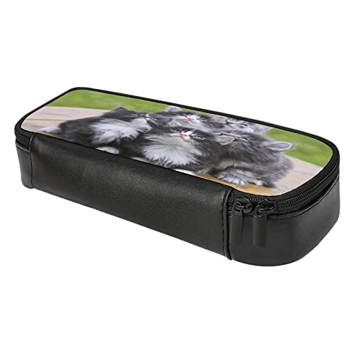 Kamuff Cats Pu Leather Quad Pen Case Zipper Pencil Pouch Holder For Pens Case Office Storage Box Organizer Pen Bag(8×1.5×3.5 In) #TOP5