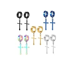 Non-Pierced Clip On Cross Dangle Drop Hoop Hinged Earrings Set Of 2 For Men Women No Piercing Ear Plug Jewelry For Graduation Easter Christmas, 2 Pairs