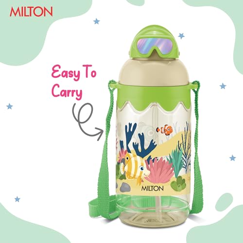 Image of MILTON Sage 650 Sipper PET Water Bottle for School Kids | Food Grade & BPA Free | Leak Proof & Durable | Easy to Carry Loop | Ideal for Home, School & Office Use, 605 ml, Green
