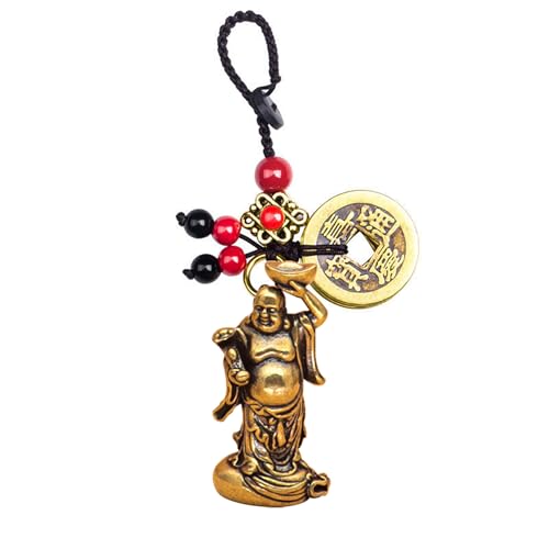 FAZOVIN Brass Laughing Buddha Keychain with Ancient Chinese Coins -