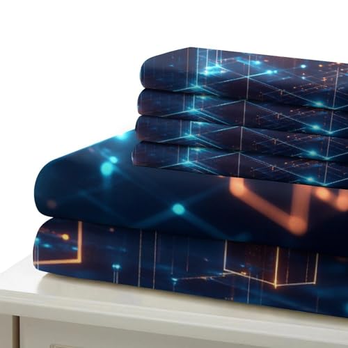 Housse de couette grille technologique impression 3D effet visuel futuriste 220x240cm - 7