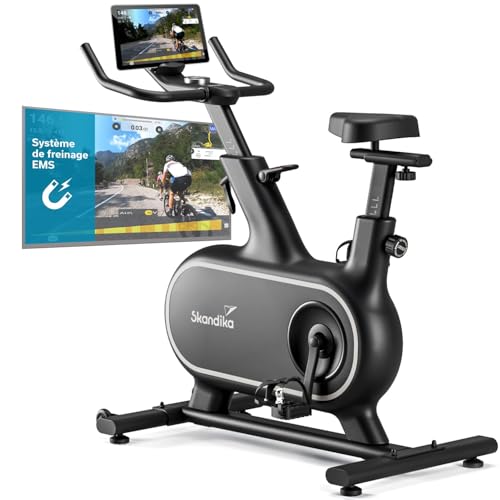 Skandika Vélo d'appartement Cykling P12-H, 32 Niveaux de Résistance, Écran LCD, Kinomap, Frein électromagnétique, Guidon ergonomique, Support Tablette,...