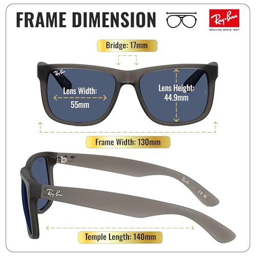 Image of Ray-Ban RB4165F JUSTIN CLASSIC LOW BRIDGE FIT Square Shape Sunglasses for Men with Official RayBan Eyewear Kit