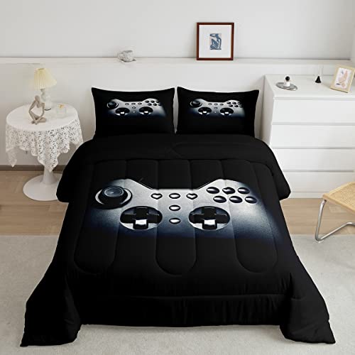Loussiesd Teens Boys Duvet Insert Black Gamer Duvet Video Game Gamepad Print Bedding Set Gaming Duvet Game Controller Duvet Set Kids 2Piece 1 Duvet Insert with 1 Pillowcase (Single) - Image 3