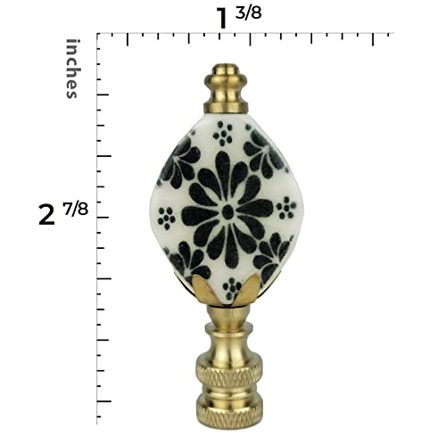 Image of Royal Designs, Inc. Crackled Oval Disk Black & White Accent Finial for Lamp Shade, F-5306PB-1, Polished Brass - Pack of 1