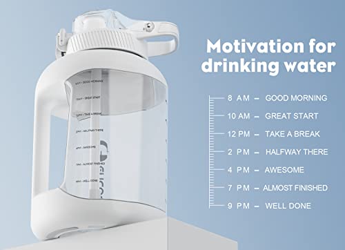 Encool 0.4 Gallon Motivational Water Bottle With Time Markers, 51 Oz Water Jug Removable Straw And Handle, Leak-Proof Lid Bpa Free Tritan Plastic For Outdoor Sports, Gym, And Fitness (Snowflake) #TOP3