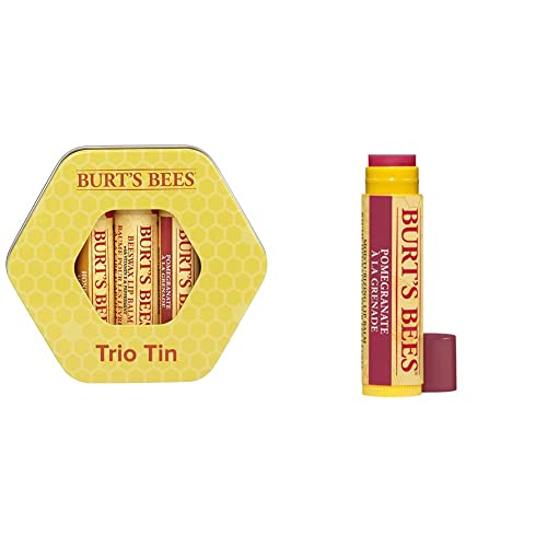 Burt's Bees Trio Tin Moisturising Gift Set & 100% Natural Moisturising Lip Balm, Pomegranate with Beeswax and Fruit Extracts - 1 Tube x 4.25g
