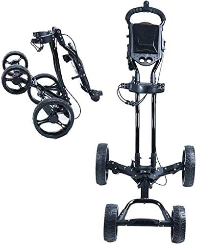 ZWJ-Golf Push Cart Quick-Fold Golf Trolley, 4 Wheel Folding Golf Push Cart with Hand Brake, Scoreboard, Adjustable Ribbon, ONE Second to Open/Close