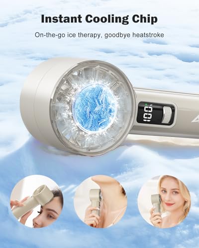 Image of AMACOOL Handheld Fan with Ice Cooler, Mini Portable Fan Rechargeable, 18Hrs Cooling, 0-100 Adjustable Speed, Small Yet Powerful, Personal Hand Fans for Travel, Beach, Outdoor, Makeup, Gifts for Women
