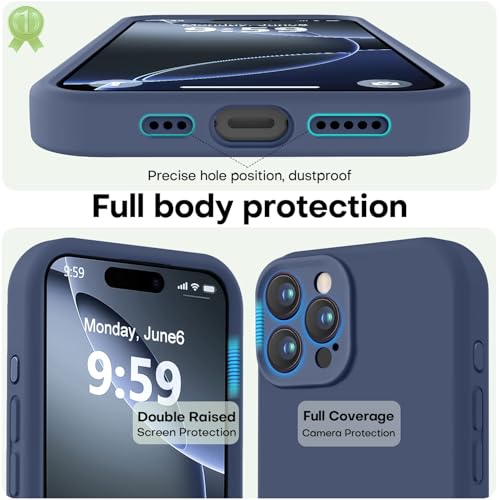 Image of LOVE 3000 Designed for iPhone 16 Pro Case, Premium Silicone with [Soft Anti-Scratch Microfiber Lining] Shockproof Protective Phone Case for Men Women Girls 6.3 inch, Navy Blue