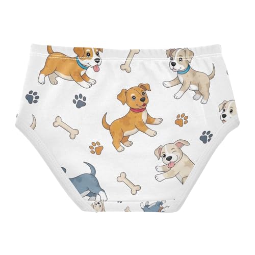 Toddler Panties, Paw Prints Dog Bones White Cotton Underwear Girls, 2T–8 Years2