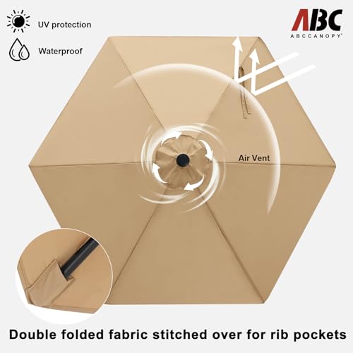 Image of ABCCANOPY 7.5FT Patio Umbrella Outdoor 6 RibsTable Umbrella(Tan) | Fade & UV Resistant Fabric,8 Fiberglass Ribs,Smooth Crank System,Wind Resistance,Great for Patio,Backyard,Garden,Deck