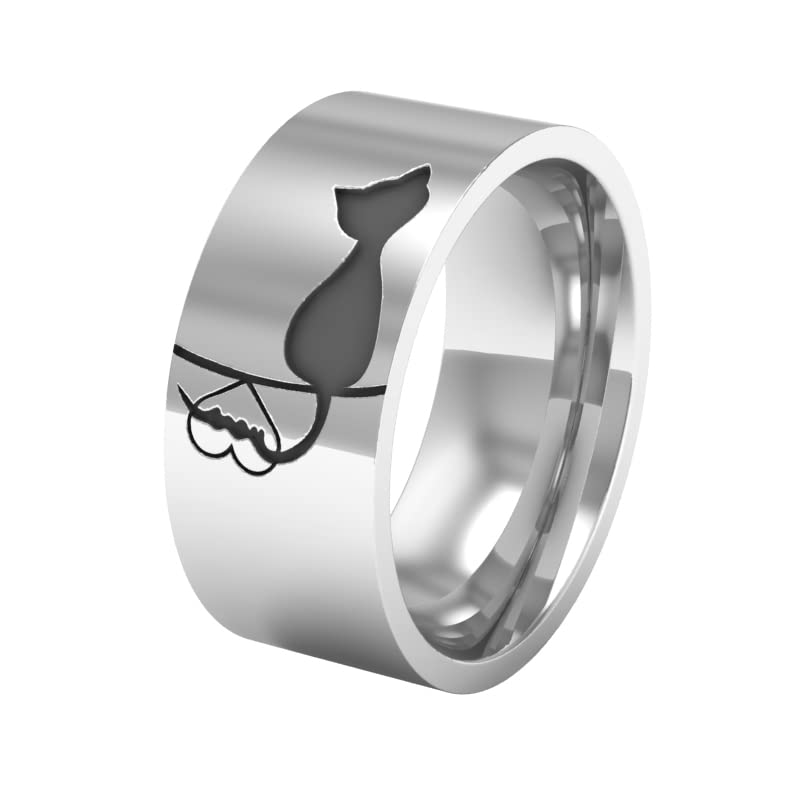 Silver cat ring, Animal Ring, Pet lover ring, Cat and Heart