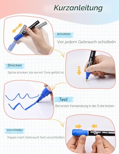 STATIONERY ISLAND Kreidestifte für Tafel Abwaschbar, Kreidestift für Fenster, 8 Farben Kreidemarker für Glas & Tafeln, Bunt Fensterstifte, Zeichnung, Künstler, Ostergeschenke