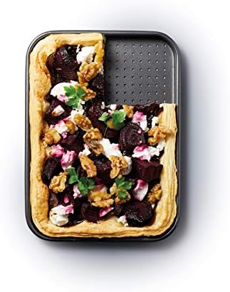 MasterClass Smart Space Stacking Non-Stick Bakeware Set, 7 Piece Baking Trays, Gift Boxed & KCMCCB54 Crusty Bake Perforated Baking Tray with PFOA Non Stick, Robust 1 mm Carbon Steel, 24 x 18 cm, Grey