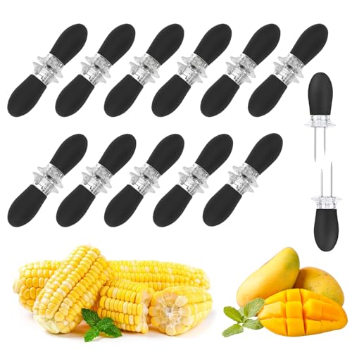 Yistoi 12 Pezzi Detentori di Mais, Supporti per Pannocchie, Spiedini di Mais, Acciaio Inossidabile, Facile da Trasportare, Adatto per Barbecue, Cucina Casalinga, Festa, Campeggio (Nero)