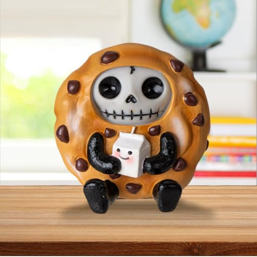 Pacific Giftware Choco Chip Furrybones Collectible Figurine Signature Skeleton in Chocolate Chip Cookie Costume with Cute Milk Friend for Decor and Unique Gifts 2.56" Tall