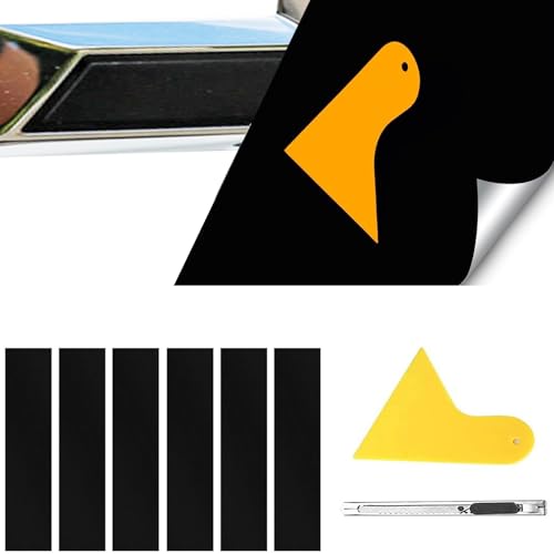 Image of ramuel Compatible with Carbon Fiber Vinyl Wrap 11.8 inch x 4 inch Chevy Bowtie Emblem Wrap Kit Decals with Spatula and Cutter 6 Pcs Universal Logo Overlay (6pc Pure Black)