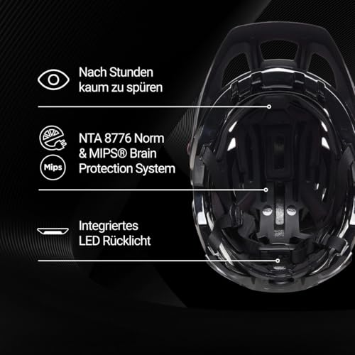 Pector ME-1 Mountainbike Helm, NTA 8776, MIPS, BOA Fit System, FIDLOCK, 14 Belüftungsöffnungen, 350g, verstellbares Visier Damen Herren, Black White, 58-61 (L)