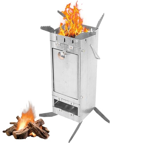 Horno de cohetes | Quemador inoxidable de alta resistencia con asa de transporte | Estufa de combustión de madera con asa | Para casa, apartamento, jardín, patio, barbacoa, al aire libre, camping