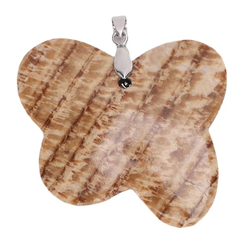 NOENNULL Crystal Stone Figurine Butterfly Shaped Pendant Hand Carved Ornament for Room Decoration Jewelry Making (Light Brown)